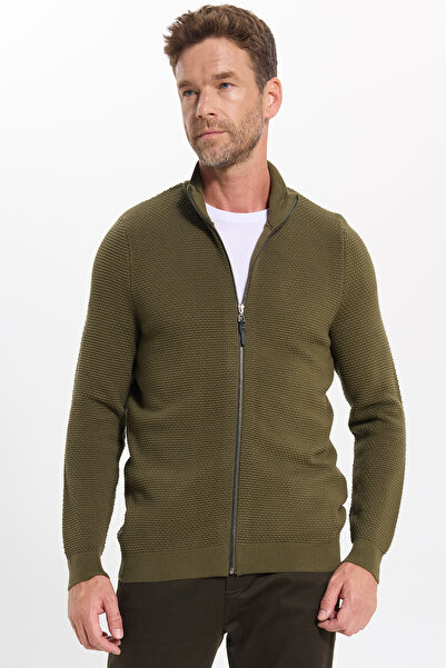 Tudors Men's Standard Fit Regular Cut Patterned Half Turtleneck Zipper Open K...
