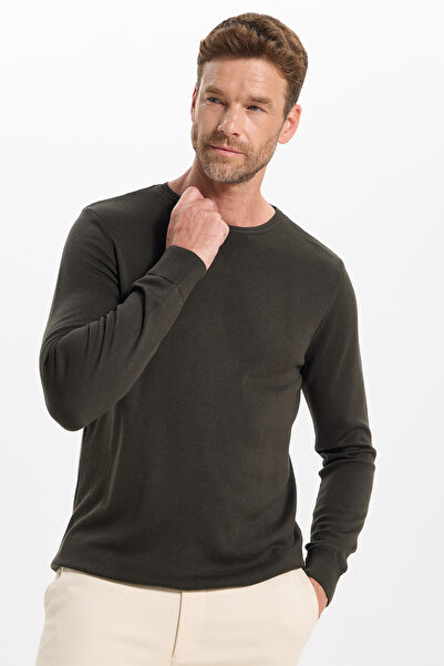 Tudors Pulover pentru bărbați, slim fit, cu decolteu rotund, tricotaj, antracit