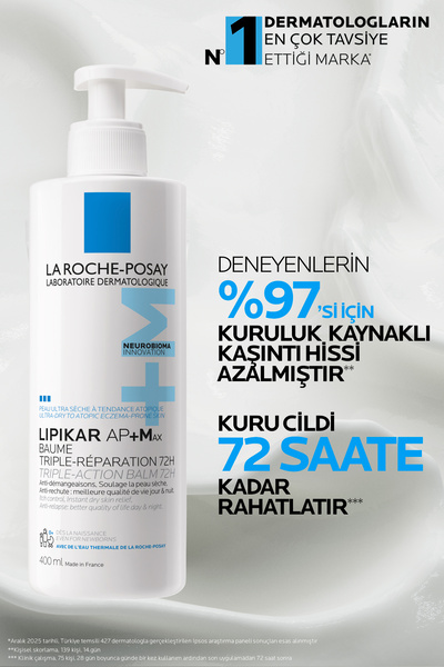 La Roche Posay Lipikar Baume AP+MAX Kuru ve Atopiye Eğilim Gösterebilen Ciltler İçin Nemlendirici Balsam 400 ml