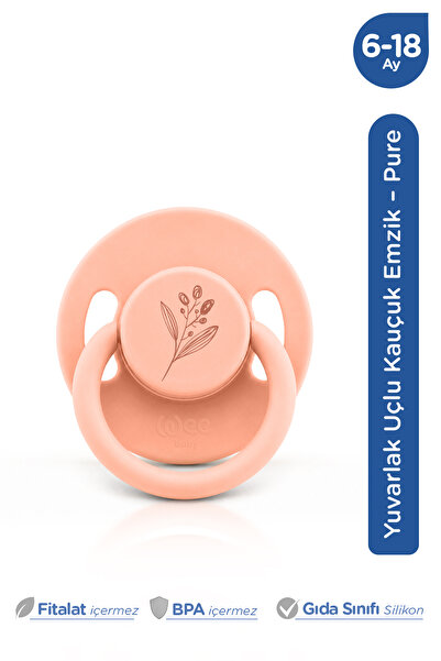 Wee Baby Pure Doğal Yumuşak Kauçuk Uçlu Yuvarlak Emzik 6-18 Ay Somon
