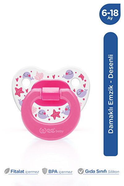Wee Baby Patterned Soft Silicone Tip Orthodontic Pacifier 6-18 Months Pink
