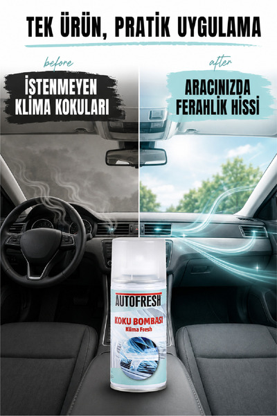 AutoFresh Koku Bombası Klima Fresh Klima Temizleyici Kötü Koku Giderici Sprey Amber Esanslı 150 ML