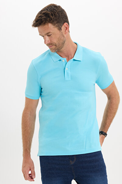 Tudors Men's slim fit premium series 100% cotton soft mercerized blue polo co...