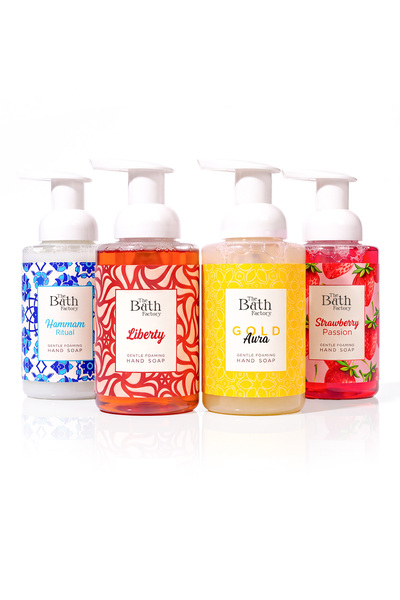 THE BATH FACTORY Köpük Sabun Seti 4'lü (Liberty+Hamam+Gold Aura+Çilek)
