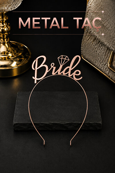 Huzur Party Store Bride Yazılı Metal Taç Rose Gold Renkli Bakır Renginde Beka...