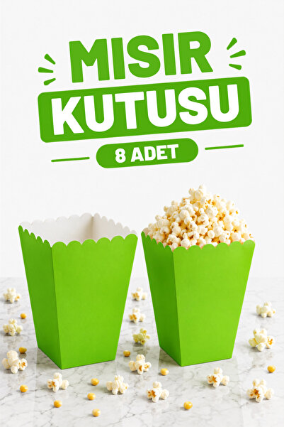 Huzur Party Store Yeşil Mısır Kutusu 8'li Karton Cips Kutusu Düz Renkli 8 Ade...