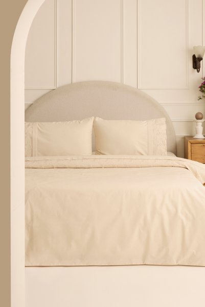 Karaca Home Luciana 100% Cotton Double Embroidered Duvet Cover Set Beige