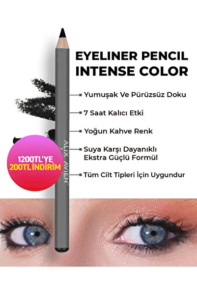 Alix Avien Suya Dayanıklı Yoğun Pigmentli Kremsi Kolay Sürüm Siyah Göz Kalemi...