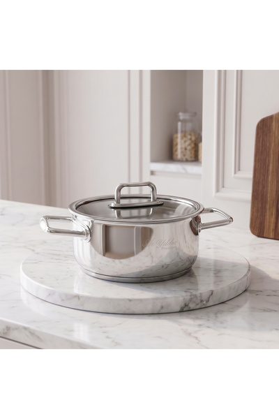 Aryıldız Colombus Metal Handle Glass Lid Deep Pot - 16 cm