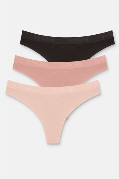 SUWEN 3-Pack Cotton Elastic Regular Waist String Panties