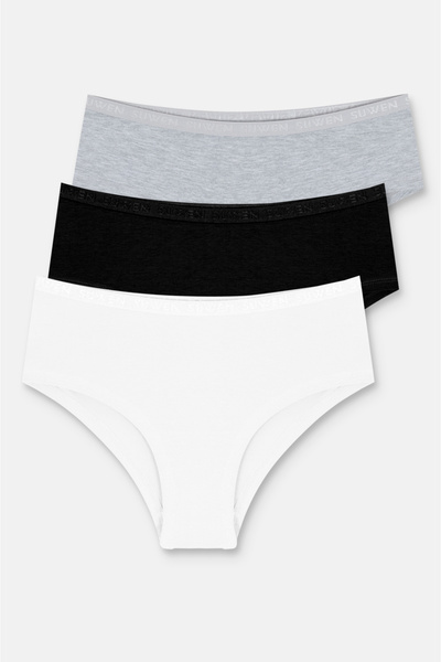 SUWEN 3-Pack Cotton Elastic Regular Waist Hipster Panties