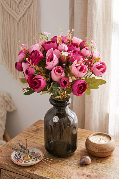 Yapay Çiçek Deposu Brussels Peony Rose Bunch (Plum-Purple) Purple