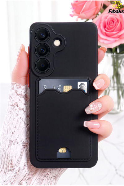 Fibaks Galaxy S26 Plus Kılıf Kamera Korumalı Arkası Kartlıklı Cüzdanlı Kırmız...