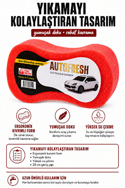 AutoFresh Oto Kıvrımlı Yumuşak Sünger Çok Amaçlı Araç Süngeri Araba Yıkama Ve Temizleme 1 Adet
