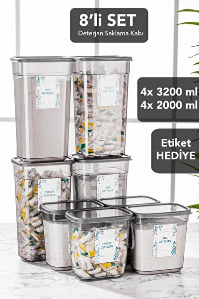 Meleni Home 8'li Mega Set Elina Dikdörtgen Deterjan Saklama Kabı Tablet Deter...