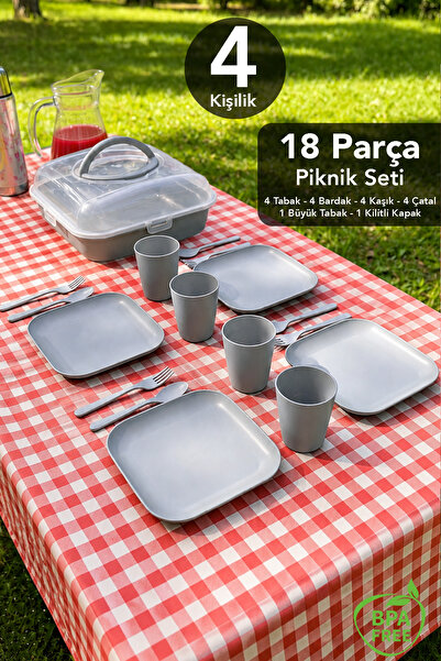 Meleni Home 18 Parça 4 Kişilik Piknik Seti - Taşınabilir Kare Saklama Kutulu ...