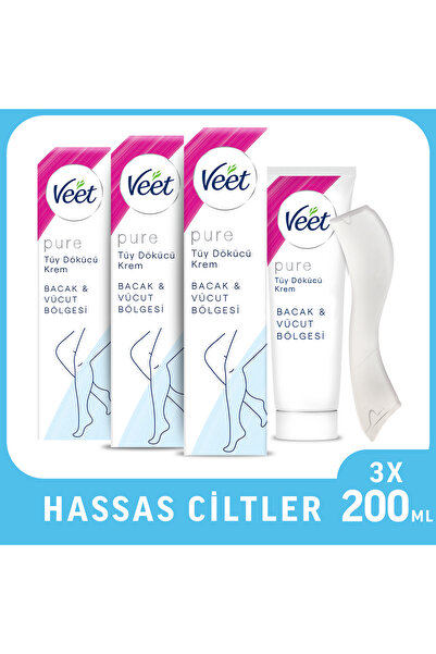 Veet Pure Hassas Ciltler Tüy Dökücü Krem 200 ml x 3 Avantaj Paketi