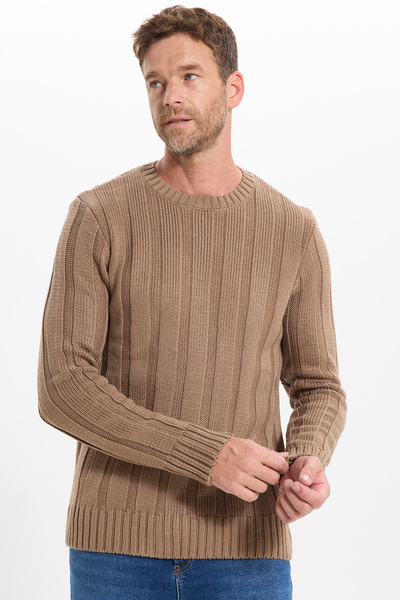 Tudors Men's Standard Fit Regular Cut Crew Neck Patterned Mink Sweater