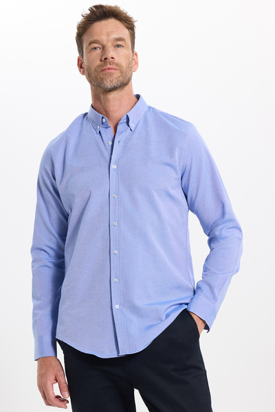 Tudors Erkek Slim Fit Dar Kesim Uzun Kollu Pamuklu Oxford Doku Kolay Ütüleneb...
