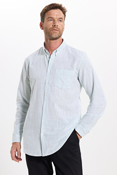 Tudors Men's Slim Fit Long Sleeve 100% Cotton Linen Effect Buttoned Collar Co...