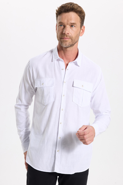 Tudors Erkek Regular Fit Klasik Kesim Oversize %100 Pamuk Keten Doku Çift Cep...