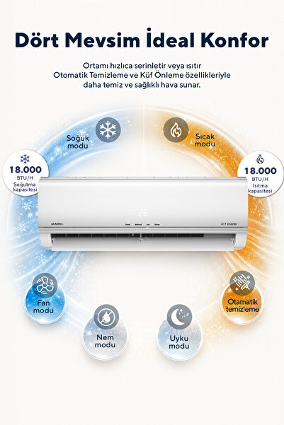 KUMTEL Matsu KMSAC-18 18.000 BTU A++ Inverter Duvar Tipi Split Klima (Montaj Dahil)