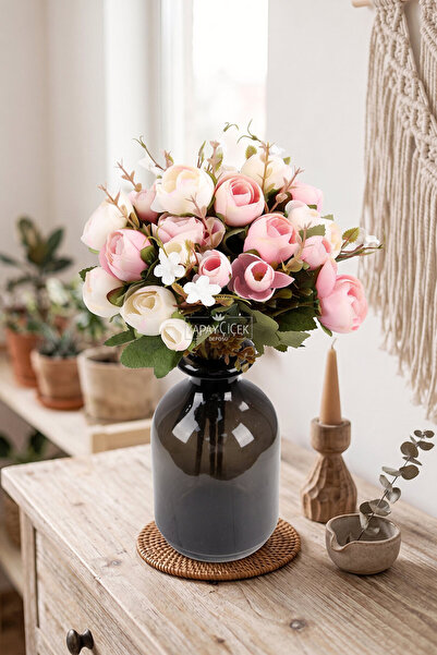 Yapay Çiçek Deposu Brussels Peony Rose Bunch (Cream-Pink)