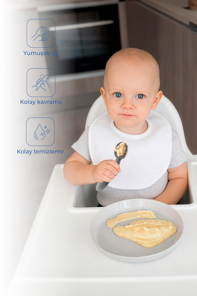 Babyjem Easy Grip Silicone Double First Puree Spoon Gray