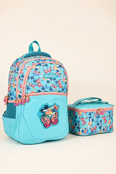 ELATAE Girl's School Backpack with Lunch Bag, Butterfly Patterned, Multi-Comp...