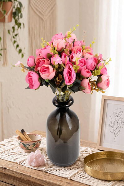 Yapay Çiçek Deposu Brussels Peony Rose Bunch (Candy Pink) Pink
