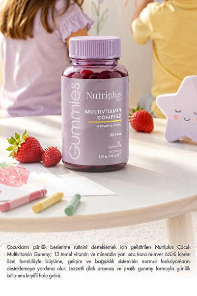 Farmasi Nutriplus Çocuk Multivitamin Gummy 60 Adet | Çilek Aromalı Vegan Vitamin Mineral Takviyesi