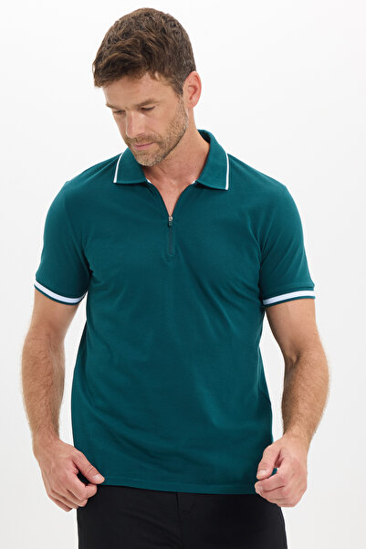 Tudors Men's Slim Fit Slim Fit 100% Cotton Jacquard Plain Collar and Sleeve D...