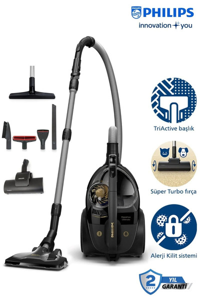 Philips Sessiz Ve Güçlü 5 Yıl Garanti Marathon Ultimate Toz Torbasız Elektrik...