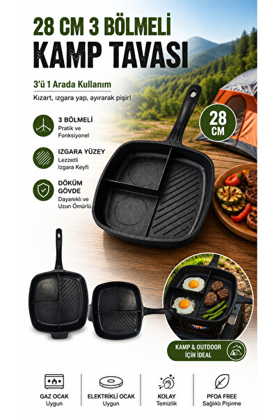 Taç 3-Compartment Cast Iron Pan 28 cm cm |   Compatible with Cooktop & Oven |...