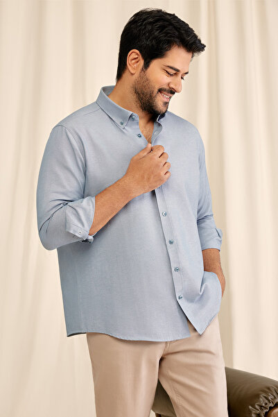 AC&Co / Altınyıldız Classics Erkek Oxford Kolay Ütülenebilir Pamuklu Terletmez Gömlek Gri Düğmeli Yaka Slim Fit Dar Kesim
