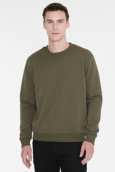 AC&Co / Altınyıldız Classics Erkek Haki Standart Fit Normal Kesim Içi Polarlı 3 Iplik Bisiklet Yaka Pamuklu Sweatshirt
