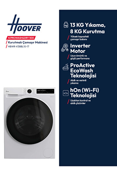 Hoover Hbwr 4138BL10-17 13 kg Yıkama 8 kg Kurutma Wi-Fi Bağlantılı 1400 Devir Çamaşır Makinesi