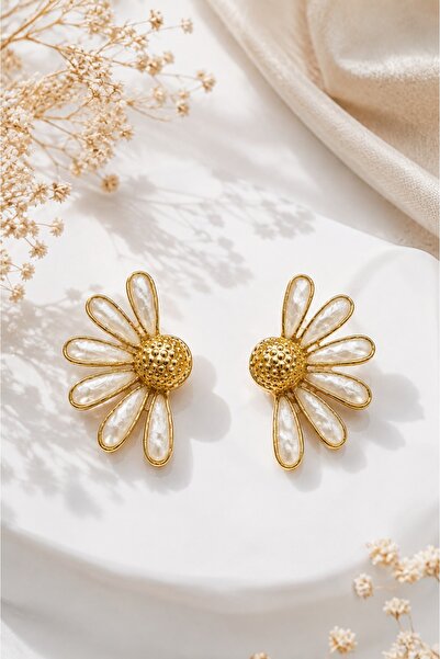 Jack Ferrero Yellow Color Enamel Detailed Stylish Half Daisy Earrings Women's...