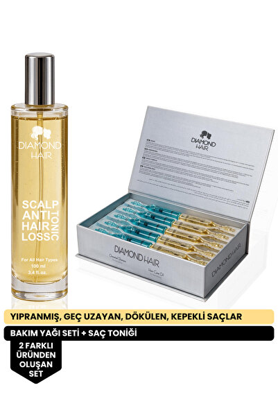 DIAMOND HAIR Saç Bakım Yağı ve Şampuan Seti + Saç Toniği | Saç Diplerinden Sa...