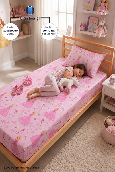 Formeya Princess Patterned Single Fitted Sheet Set with Pillowcase 100X200 cm...