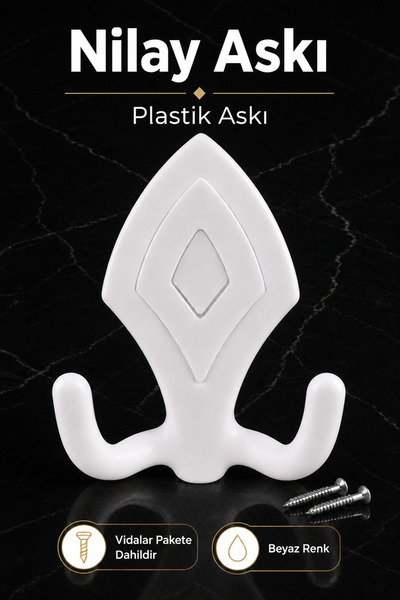 Badem10 Nilay Askı Askılık Sert Plastik Beyaz Vestiyer Duvar Askısı Dolap Elb...