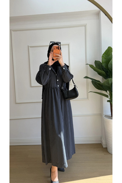 Nisa Nalbantoğlu Black Poplin Shirt Dress