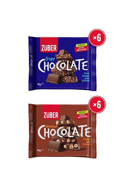 Züber Fındıklı Sütlü Çikolata 42g x 6 Adet + Pirinç Patlaklı Sütlü Çikolata 3...