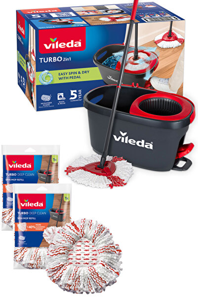 Vileda Turbo 2in1 Temizlik Seti + 2 Paket Mikrofiber 3in1 Yedek Paspas