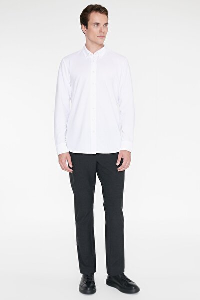 AC&Co / Altınyıldız Classics Erkek Beyaz Nefes Alabilir Esnek Pamuklu Tailored Slim Fit Dar Kesim Düğmeli Yaka Örme Gömlek