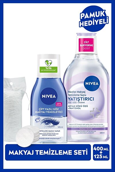 NIVEA Yatıştırıcı Micellar Makyaj Temizleme Suyu 400ml ve Göz Makyaj Temizley...
