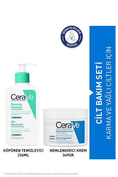 CeraVe KARMA&YAĞLI CİLTLERE ÖZEL CİLT BAKIM SETİ:Köpüren Temizleyici 236 ML&N...