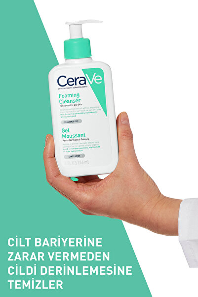 CeraVe Normal ve Yağlıya Dönük Ciltler İçin Niasinamid İçerikli Yağdan Arındıran Köpüren Temizleyici 236 ml