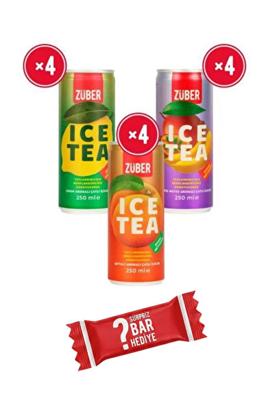 Züber Ice Tea Soğuk Çay Deneme Paketi 250ml x 12 Adet (Limon, Şeftali, Tropik...