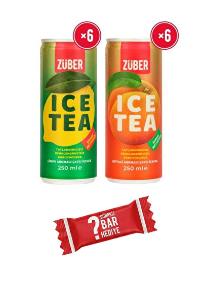 Züber Ice Tea Limon & Şeftali Soğuk Çay 250ml x 12 Adet + Sürpriz Bar Hediye